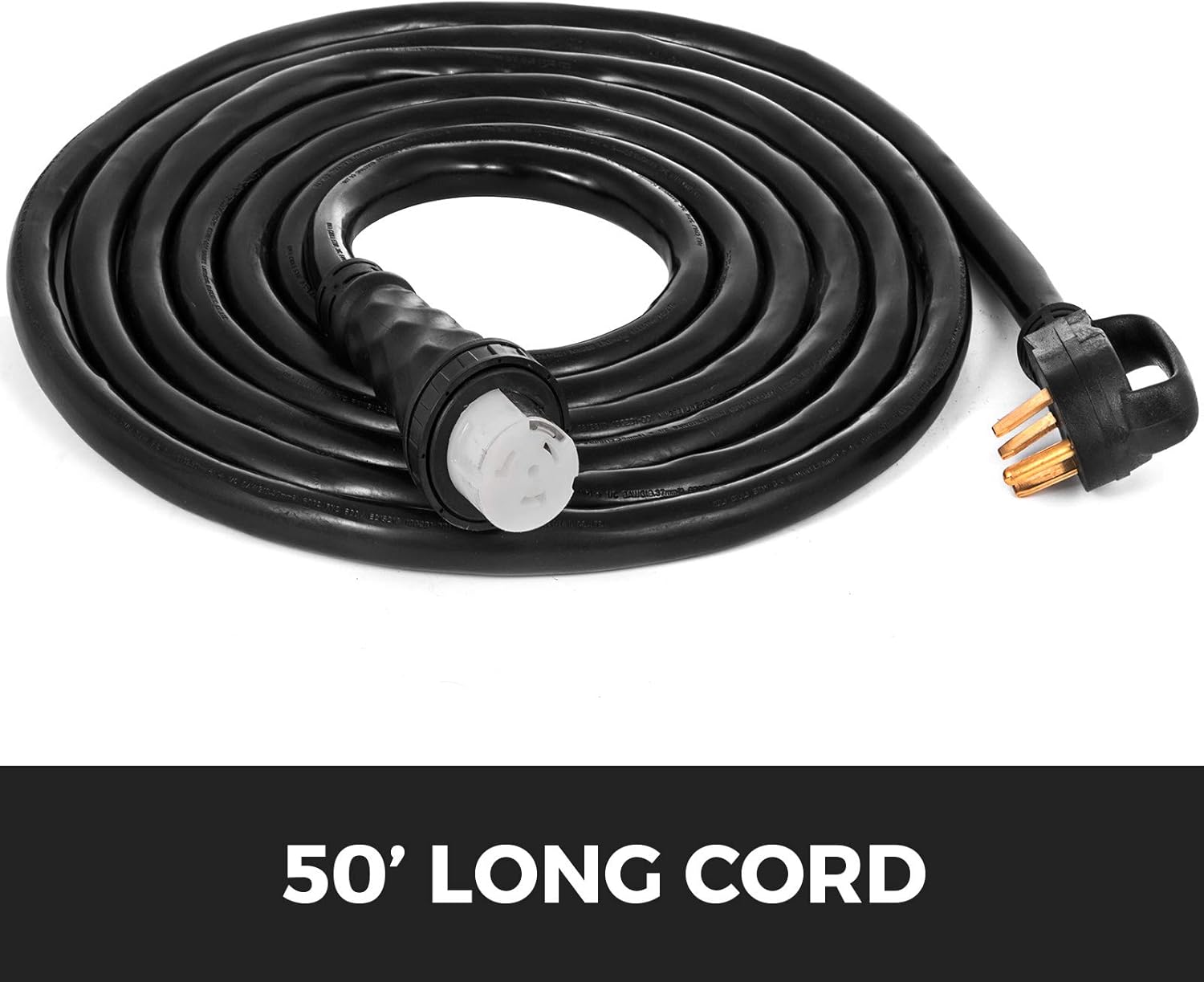 Happybuy RV Shore Power Extension Cord 50FT 50 AMP Weatherproof Heavy Duty 6AWG/3C+8AWG/1C Twist Lock Cord 50 Amp RV Replacement Cord UL and CSA Approved with Molded Connector and Patented Handle