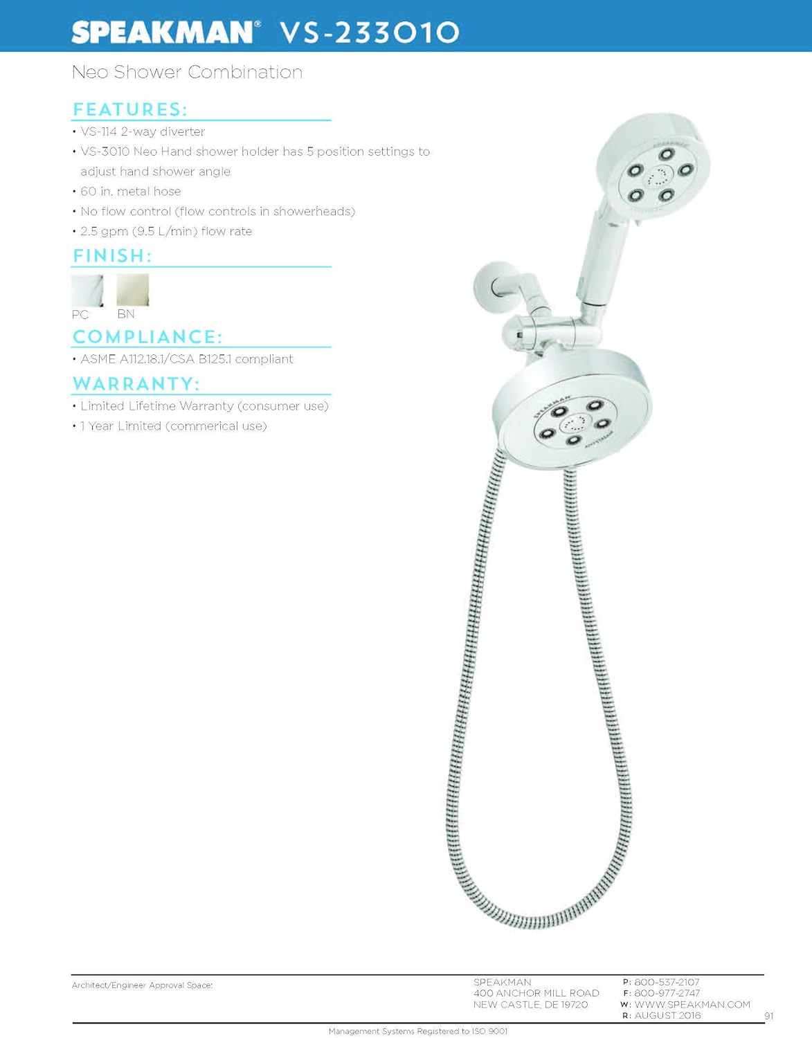Speakman VS-233010 Neo Combination Multi Function Shower Head and Hand Shower wi, Brushed Nickel