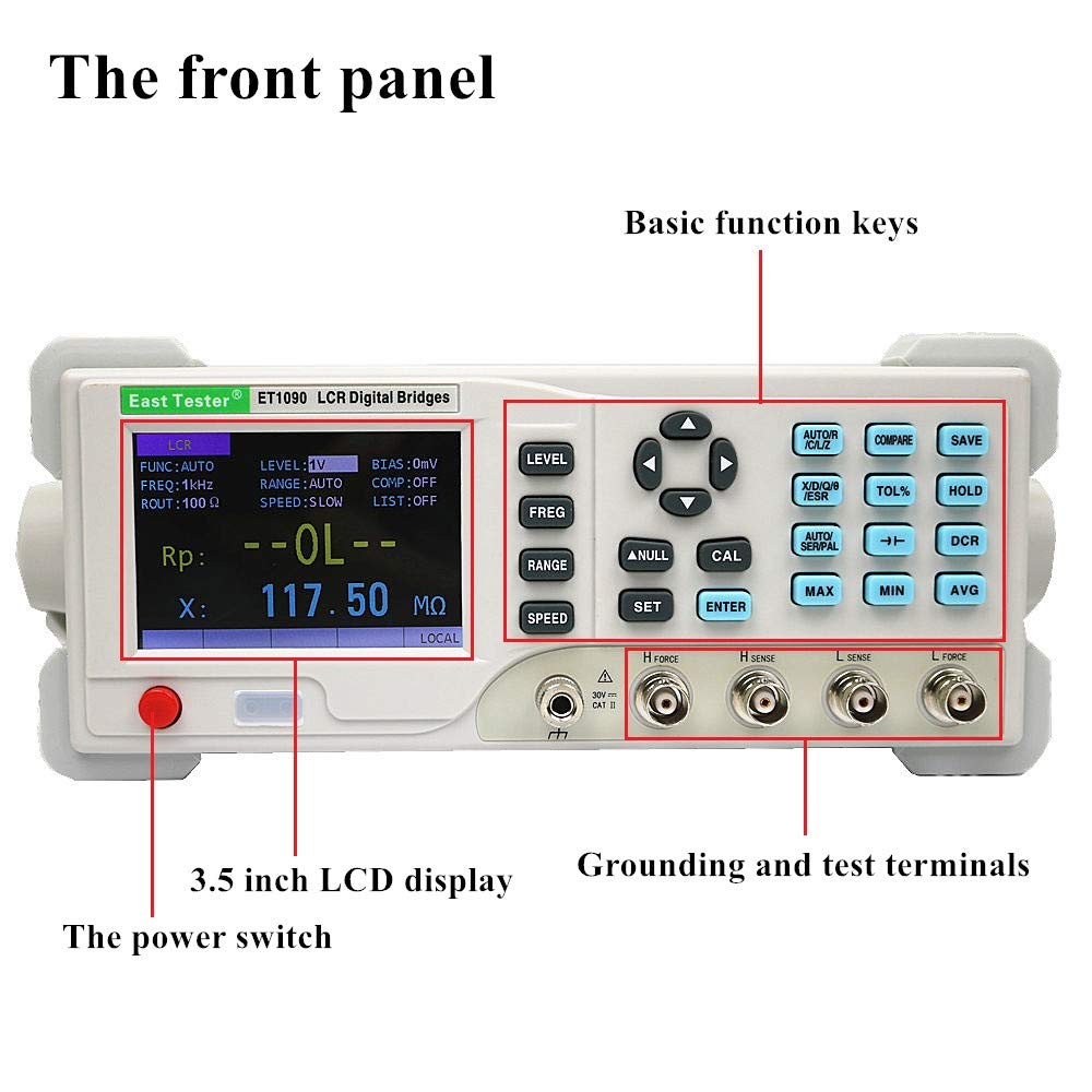 East Tester Digital Bench LCR Meter ET1090A Capacitance Resistance Inductance Measure LCR Digital Bridge Accuracy 0.1% 100hz~10KHZ Bandwidth Desktop Digital LCR Bridge