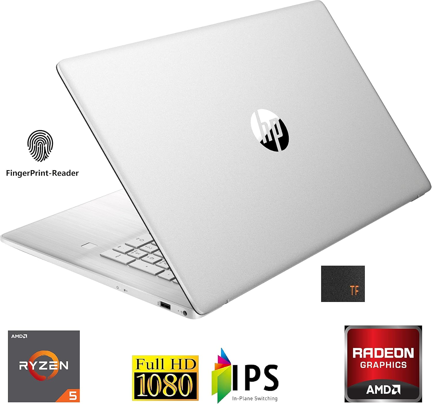 Newest HP 17 Premium Laptop : 17.3" FHD Anti-Glare IPS Display, 6-Core AMD Ryzen 5-5500U Processor, 16GB Ram, 256GB SSD, AMD Radeon Graphics, WiFi, Bluetooth, FP-Reader, HDMI, Windows 10S, TF