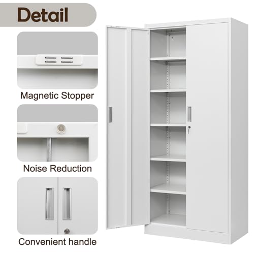 Metal Storage Cabinet, 71" H Locking Cabinet with 5 Adjustable Shelves for Garage, Classroom, School, Home, Office, Pantry-Black