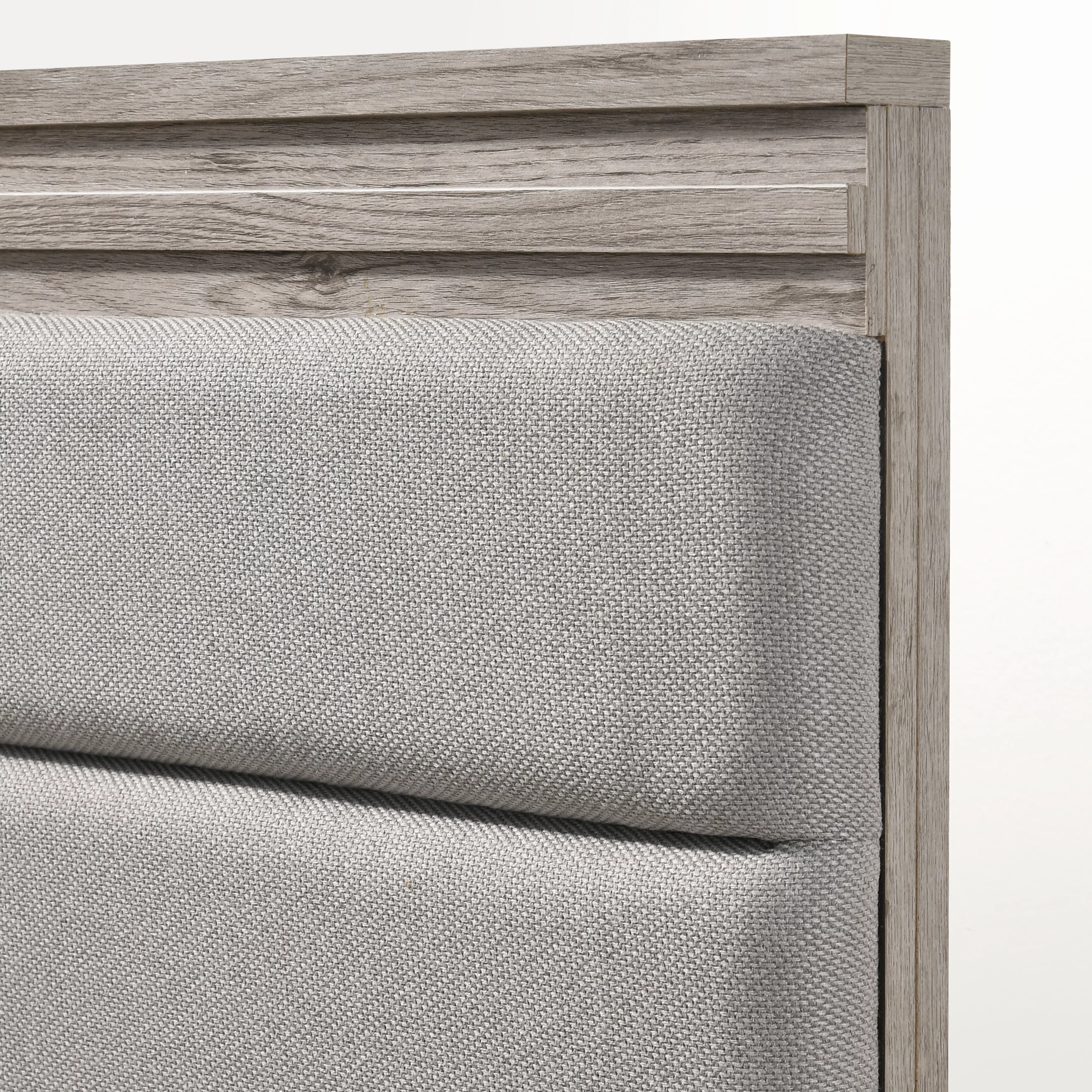 Roundhill Furniture Alvear Upholstered Wood Wallbed Bed with White LED Lights, 2 Nightstands, Weathered Gray, King