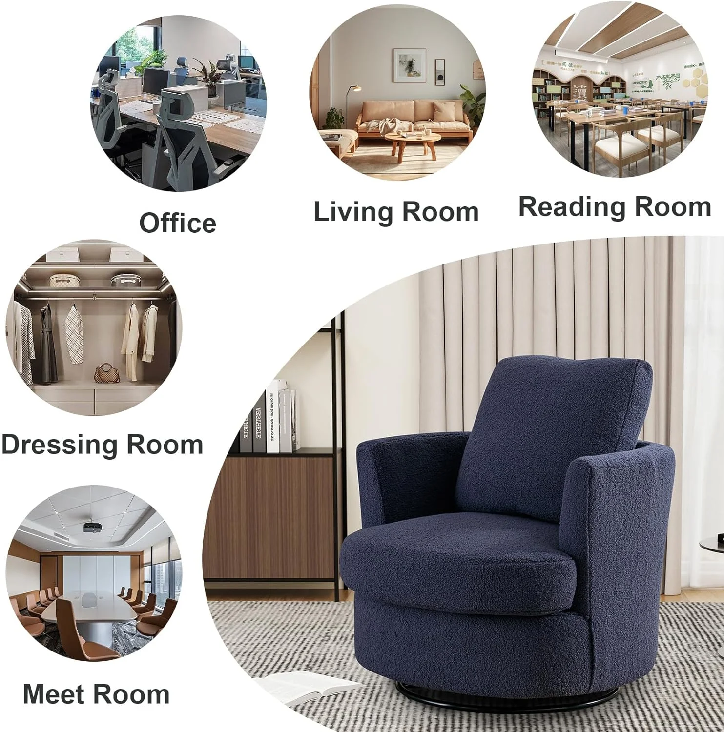 Swivel Barrel Chair Set of 2,31.9" W Modern Round Accent Arm Chairs Upholstered Comfy 360 Degree Swivel Single Circle Club Sofa Chair for Nursery Living Room Bedroom, Light Gray - Curated Treasures Market
