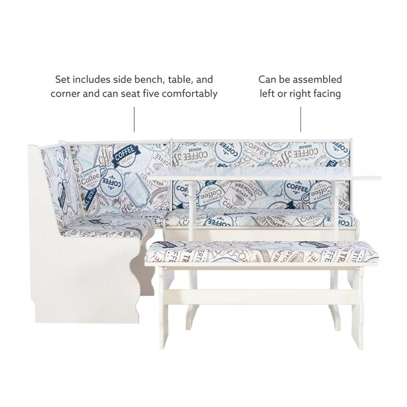 Linon Natasha Wood Corner Nook Dining Set in White