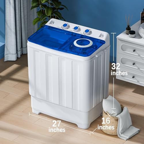Portable Washing Machine, 2 In 1 Washing Machines, Twin Tub Compact Washer, Laundry Washer with Control Knobs/Timer Function/Drain Pump, Washer and Dryer Combo for Apartment, Dorms