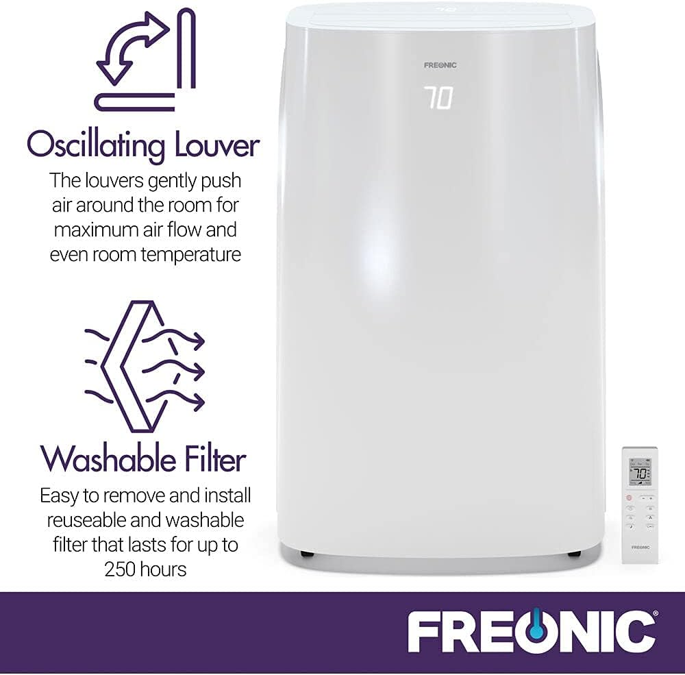 6,000 BTU Portable Air Conditioner | AC for Rooms up to 300 Sq.Ft. | LED Display | 24H Timer | Auto-Restart | Sleep Mode | Dehumidifier | White | FHCP061AKR