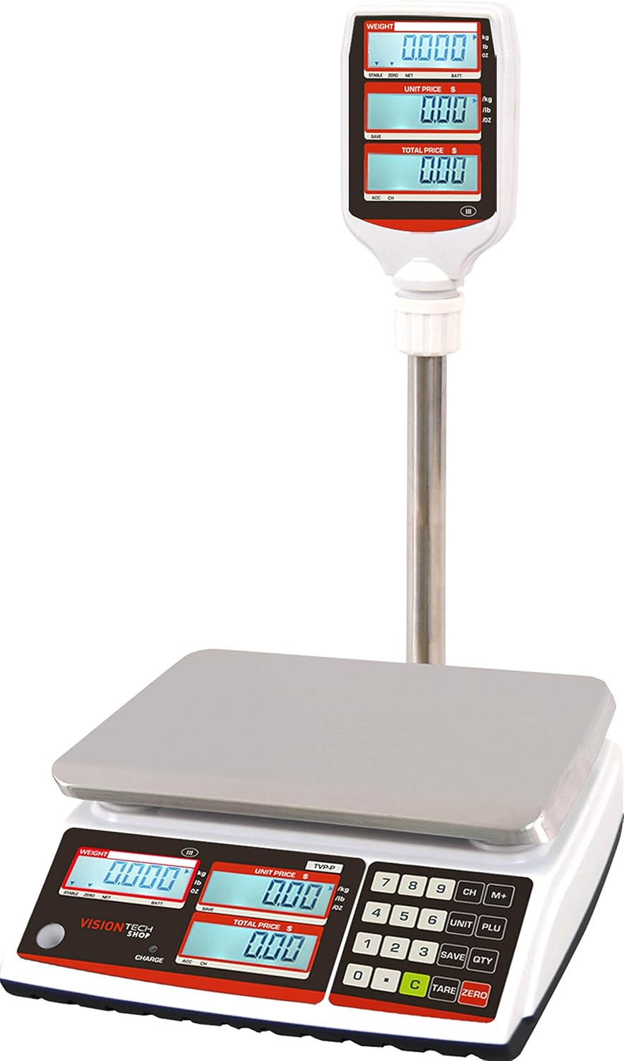 VisionTechShop TVP-60B Price Computing Scale, Lb/Oz/Kg Switchable, 60lb Capacity, 0.01lb Readability, NTEP Legal for Trade COC #19-038