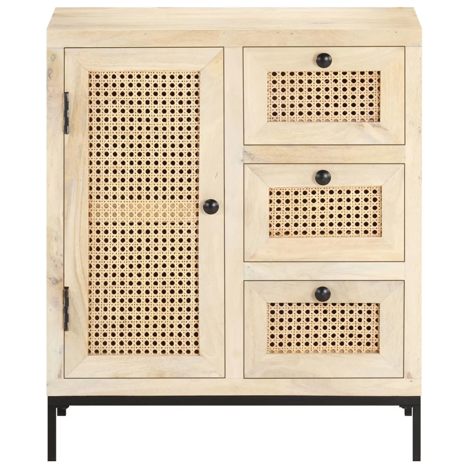 Walmeck Sideboard 23.6"x13.8"x27.6" Solid Mango Wood and Natural Cane