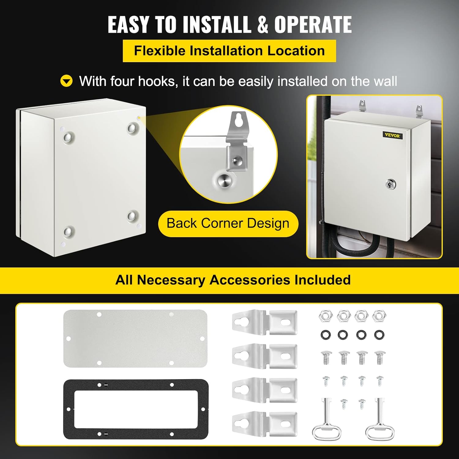 VEVOR NEMA Steel Enclosure, 12 x 10 x 6'' NEMA 4X Steel Electrical Box, IP66 Waterproof & Dustproof, Outdoor/Indoor Electrical Junction Box, with Mounting Plate
