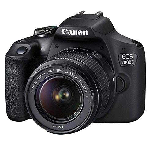 Canon EOS 2000D / Rebel T7 DSLR Camera w/EF-S 18-55mm F/3.5-5.6 Zoom Lens + 64GB Memory, LED Video Light, Case, Gripster Tripod, and More (Essential Bundle) (Renewed)
