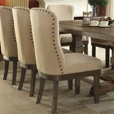 Landon Side Chair (Set-2) in Beige Linen u0026 Salvage Brown Red Barrel Studio