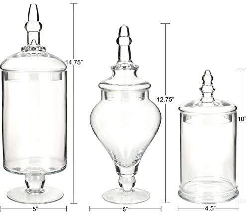 Mantello Decor Glass Apothecary Jars (Clear, Medium Large, Set of 3)