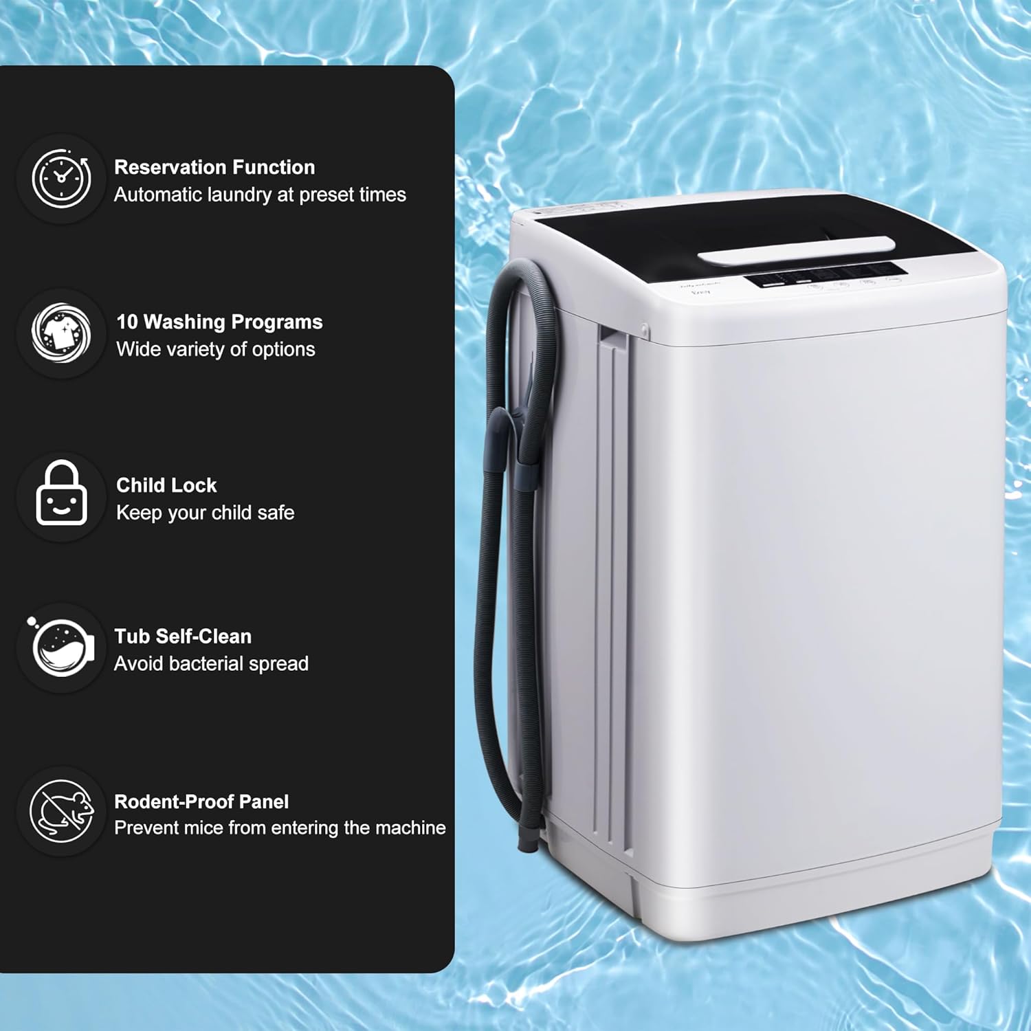 Full Automatic Washer Machine,Portable Washing Machine for Household Use,1.04 Cu.Ft.Laundry Washer Spin with 10 Wash Programs& LED Display& Built-in Drain Pump,Ideal for RV,Camping,Apartment
