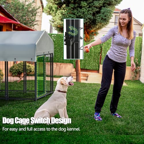 12 Panels Large Dog Kennel Outside Outdoor with Roof Heavy Duty Dog Kennel Outdoor Indoor Dog Playpen Enclosure Pet Pen House Fence Yard Yard for Small Medium Large Dogs 8'x4'x6'