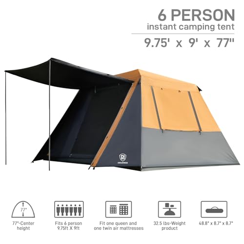 EVER ADVANCED Blackout 6 Person Camping Tent, Instant Cabin Tent for Family with Vestibule and Large Mesh Windows, 60s Easy Setup, Double Layer, Water-Resistant