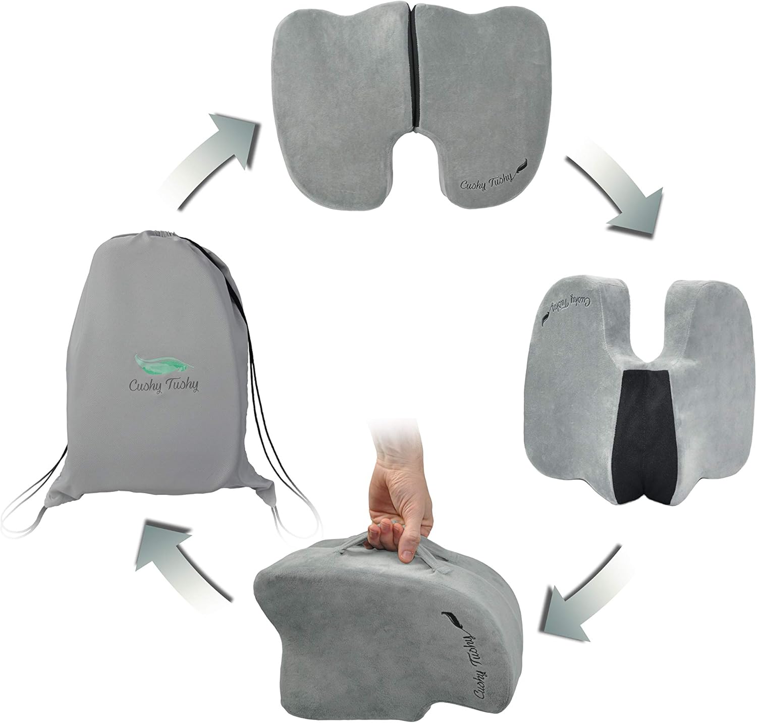 CushyTushy Premium Foldable Piriformis Cushion - Piriformis Relief Cushion for Home Use, Office Chairs, and Car Seats - Piriformis Syndrome Relief