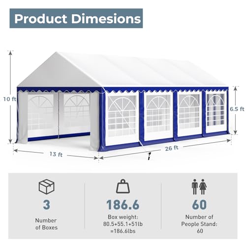GREEN PARTY 20x40FT Party Tent Heavy Duty, Large Wedding Event Shelters with 7 Carry Bags & Removable Sidewalls, Outdoor Canopy Gazebo Commercial Tents for Parties Carport Camping Garden Patio