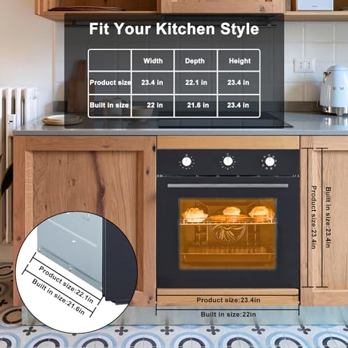 Electric Single Wall Oven 24 Inch, Built-In Electric Ovens With 5 Cooking Functions, Wall Oven, Mechanical Knob Control
