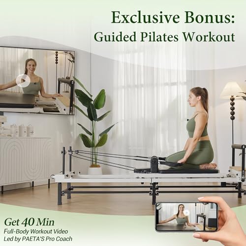 PAETA Pilates Reformer, 91" Foldable Reformer Pilates Machine with Adjustable Reformer Heights, Pilates Equipment with Piano Wire Spings and Jump Boards