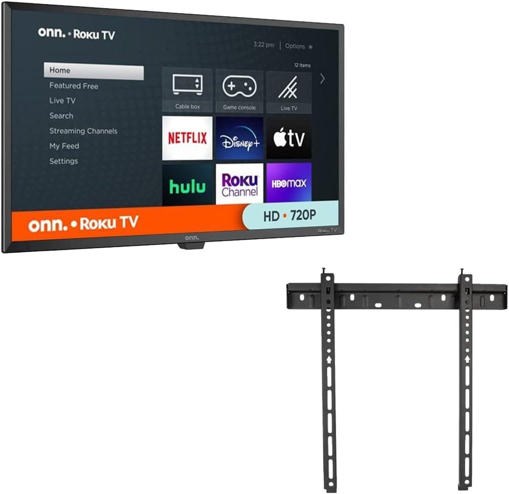 Onn. 100012589 32" 720P HD Roku Smart TV Includes Wall Mount 2020 Model (No Leg Stands) (Renewed)