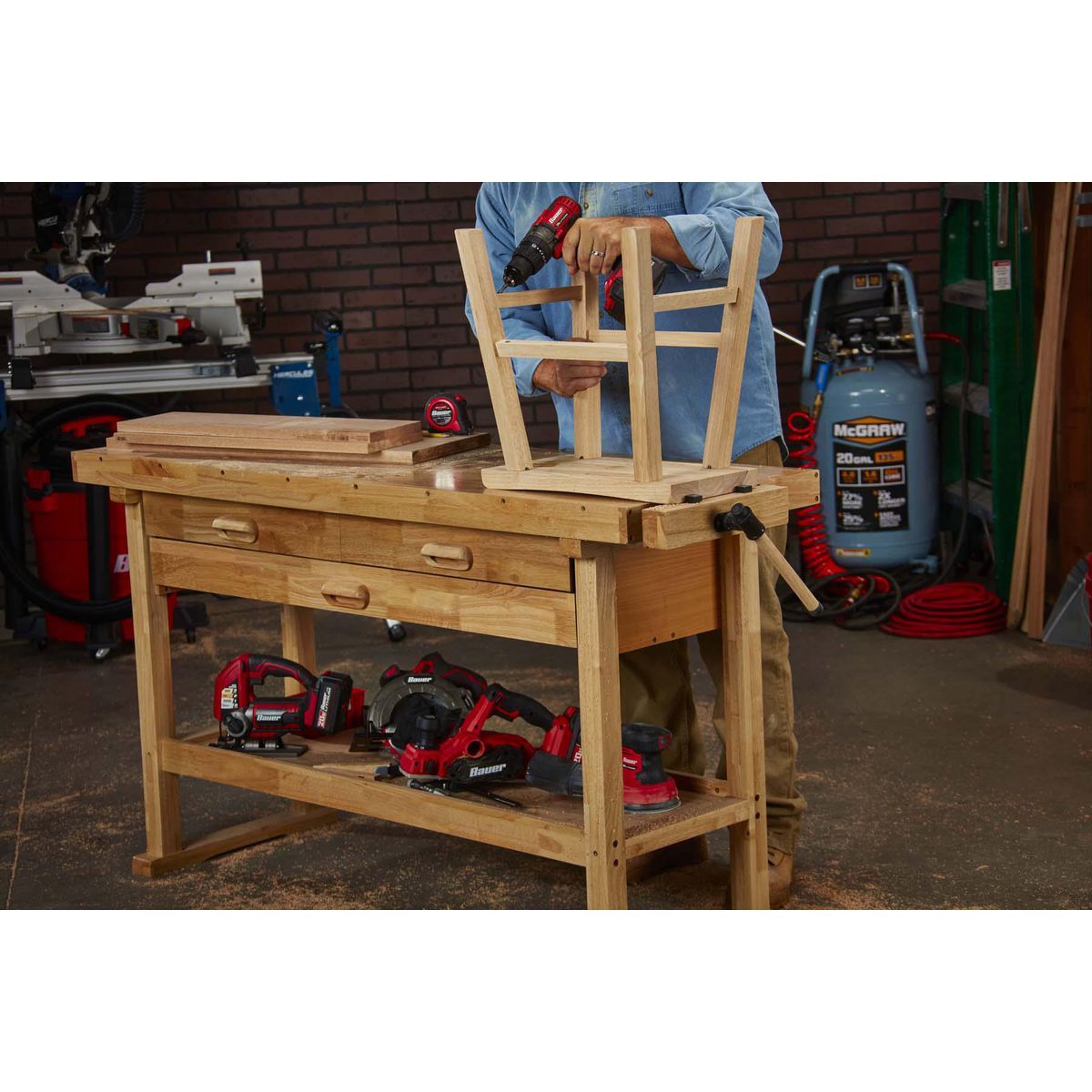 YUKON 60 in., 3-Drawer Hardwood Workbench