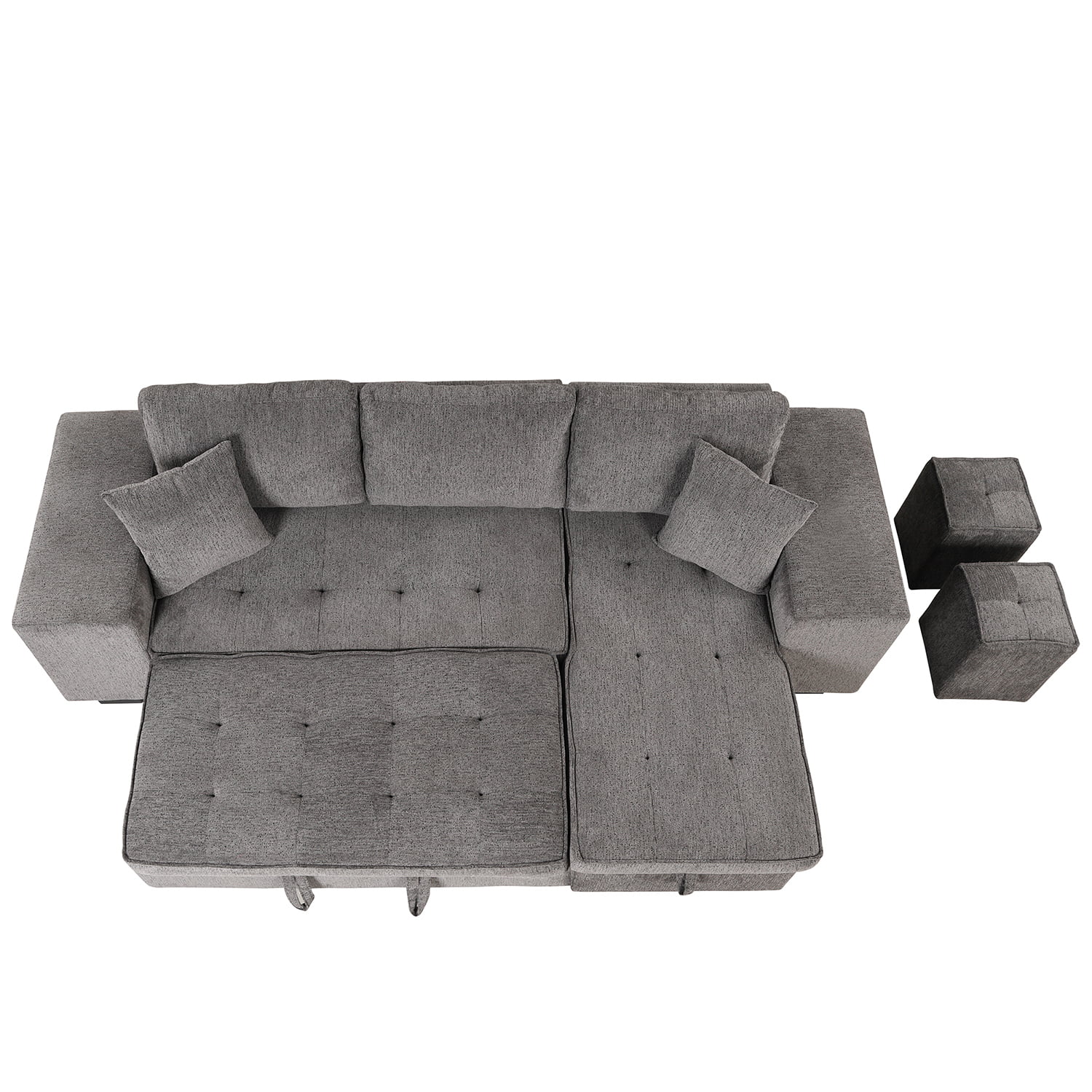 Churanty 104" Reversible Sectional Couch with Pull Out Bed,L Shape 3 Seat Sleeper Sofa with Storage Chaise and 2 Stools for Living Room,Knox Charcoal