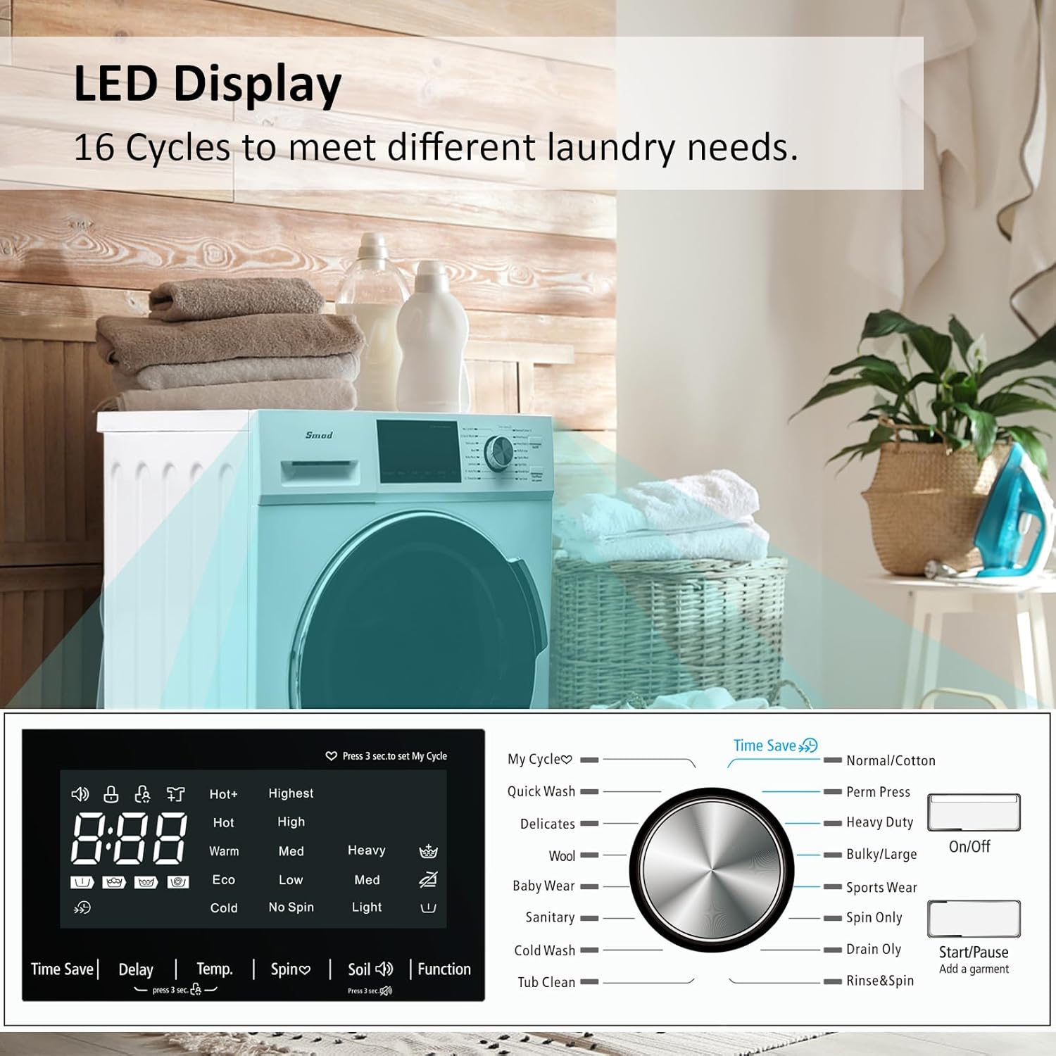 All in One Washer and Dryer Combo,Compact Washer Dryer Combo 24 inch, 2.7 cu.ft. 26 lbs Front Load Washer Dryer in One for Laundry,Apartment,Dorm,Child Lock,LED Display,1400 RPM,16 Cycles