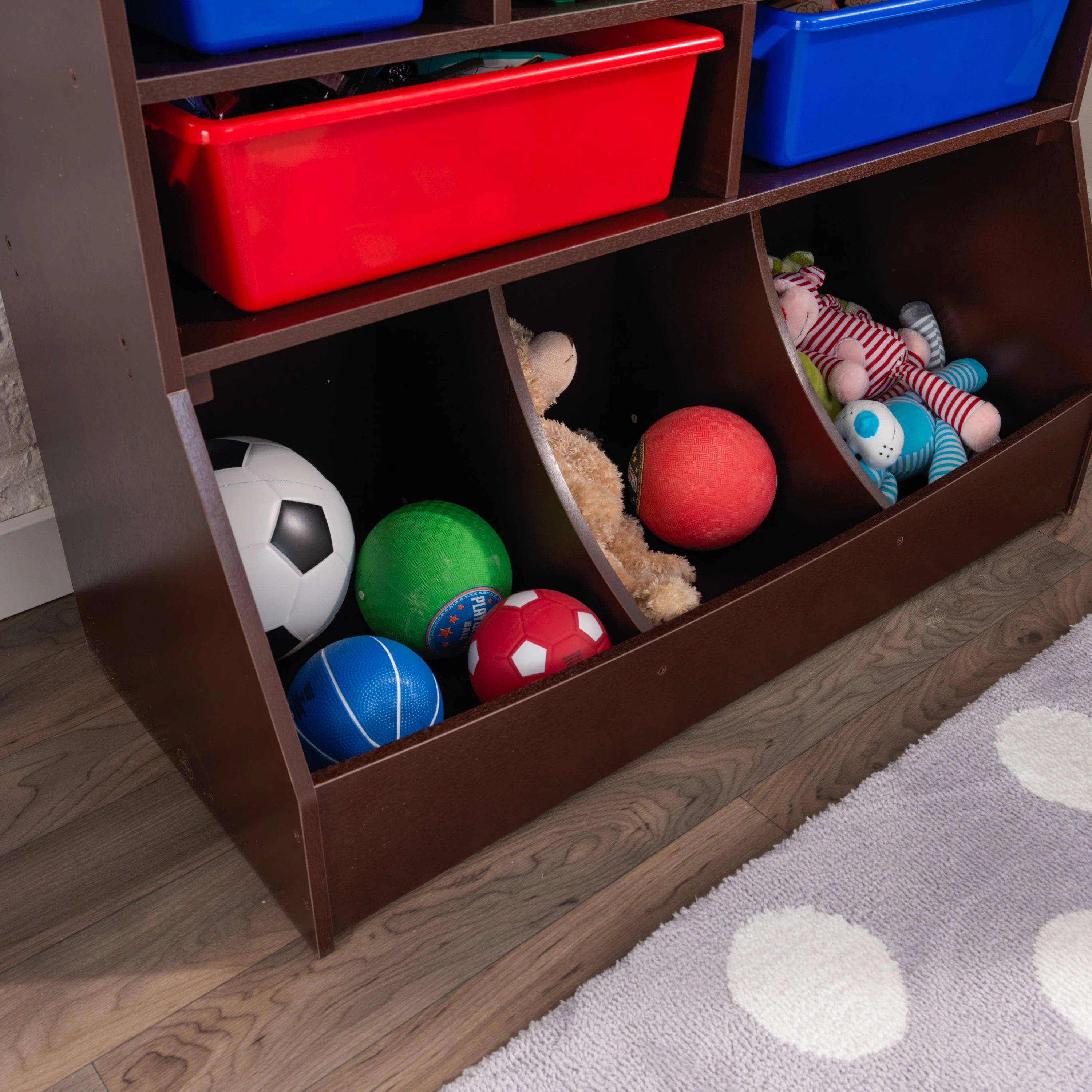 KidKraft Wood Wall Storage Unit Organizer with 8 Bins, Espresso