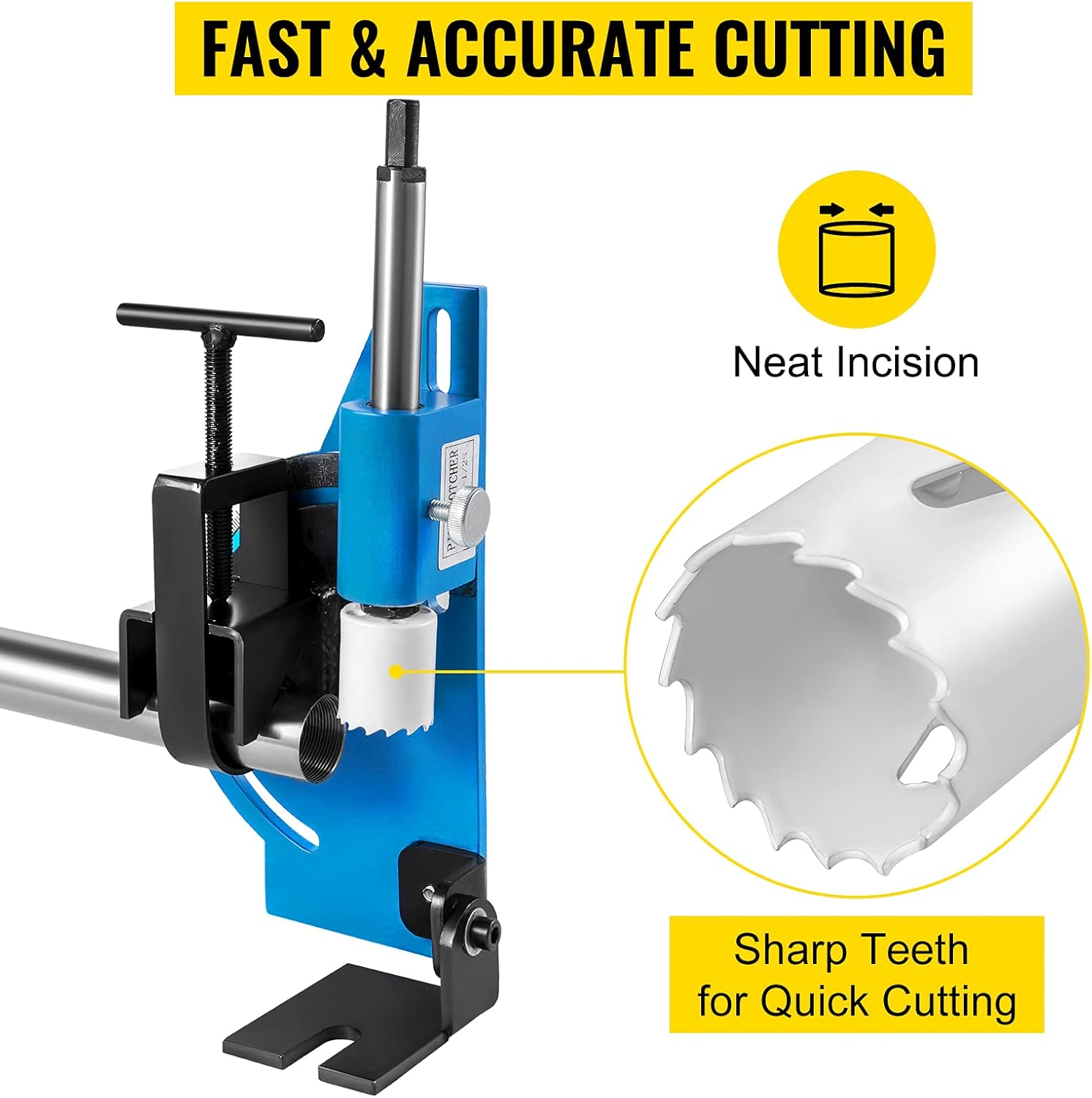 VEVOR Tube Notcher Kit 60 Degree Pipe Tubing Notcher w/ 9 Pc Bi-Metal Hole Saw&nbsp;3/4" -2-1/4" with Case Tubing and Pipe Notcher 2 Drills Tube Notcher Tool for cutting holes through Metal, Wood, Plastic.