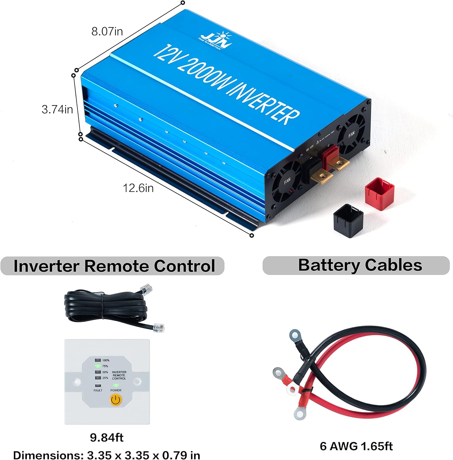 Power Inverter 2000 Watt Modified Sine Wave Inverter 12V to 110V Converter for Home, RV, Truck, Off-Grid Solar Power Inverter with Built-in 5V/2.1A USB Port, AC Hardwire Port, Remote Controller