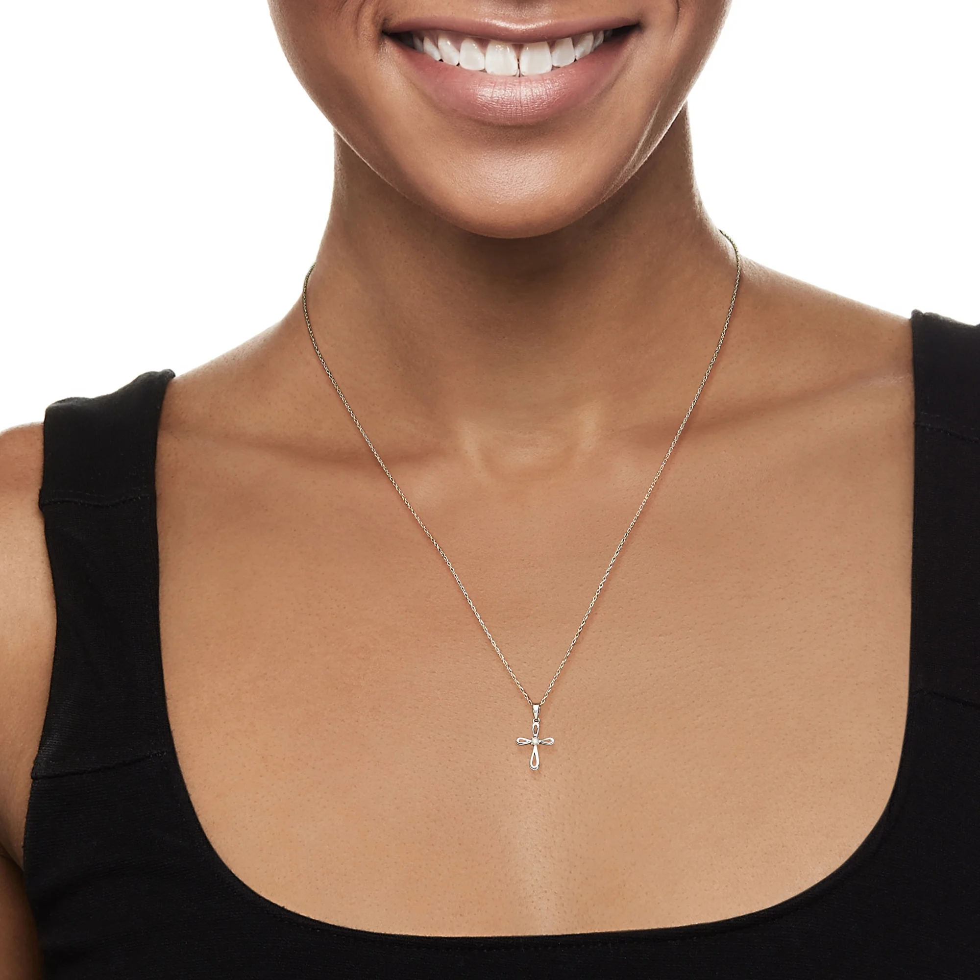 Ross-Simons 14kt White Gold Cross Pendant Necklace With Diamond Accent, Women's, Adult