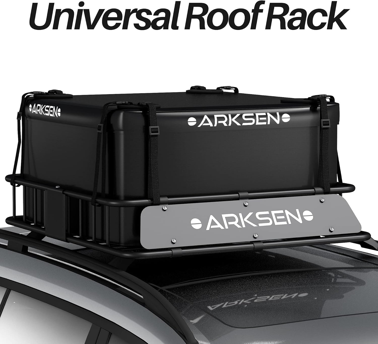 ARKSEN 84 Inch Universal Roof Rack Cargo Basket with Extension Soft-Shell Rooftop Cargo Carrier with Waterproof Car Roof Bag for SUV, Trucks, & Cars - Black