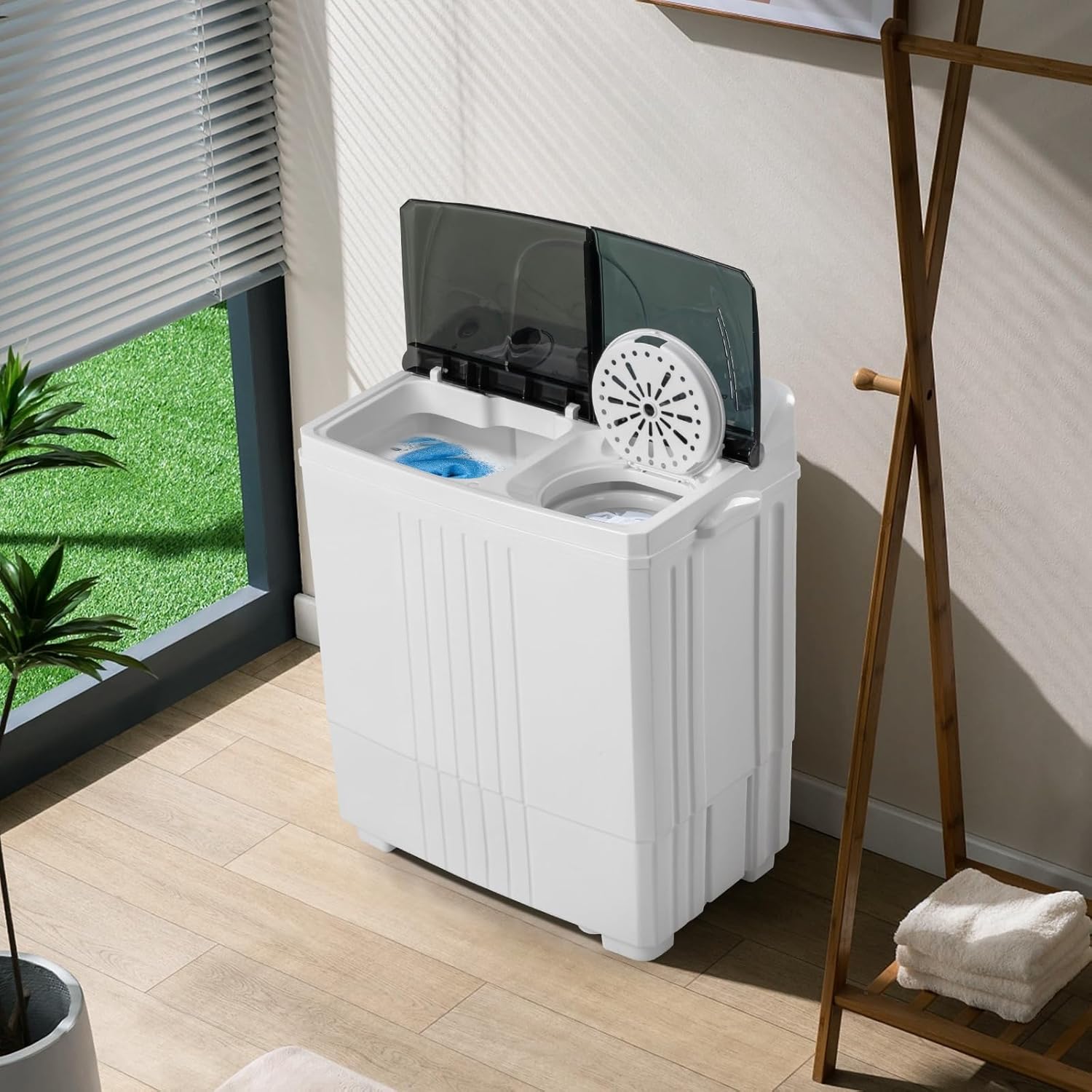 Twin Tub with Built-in Drain Pump 20Lbs Semi-automatic Twin Tube Washing Machine for Apartment Dorms RVs Camping (Arrive in 5 Days from US Warehouse)