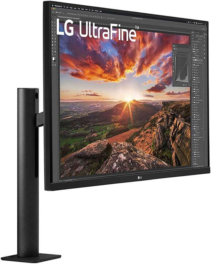 LG 32UN880-B 32 Inch Ultrafine Display Ergo 4K HDR10 Monitor Bundle with 2X 6FT Universal 4K HDMI 2.0 Cable, Universal Screen Cleaner and 6-Outlet Surge Adapter