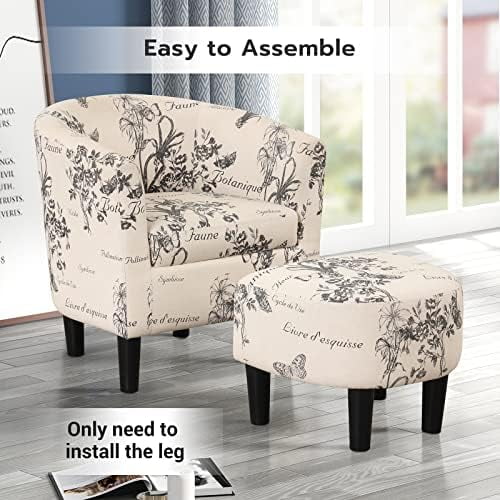 xrboomlife Modern Accent Chair with Ottoman  Upholstered Barrel Reading Chair with Foot   Comfy Fabric Armchairs for Living Room Bedroom Small Spaces  Easy to Assemble (Flower)