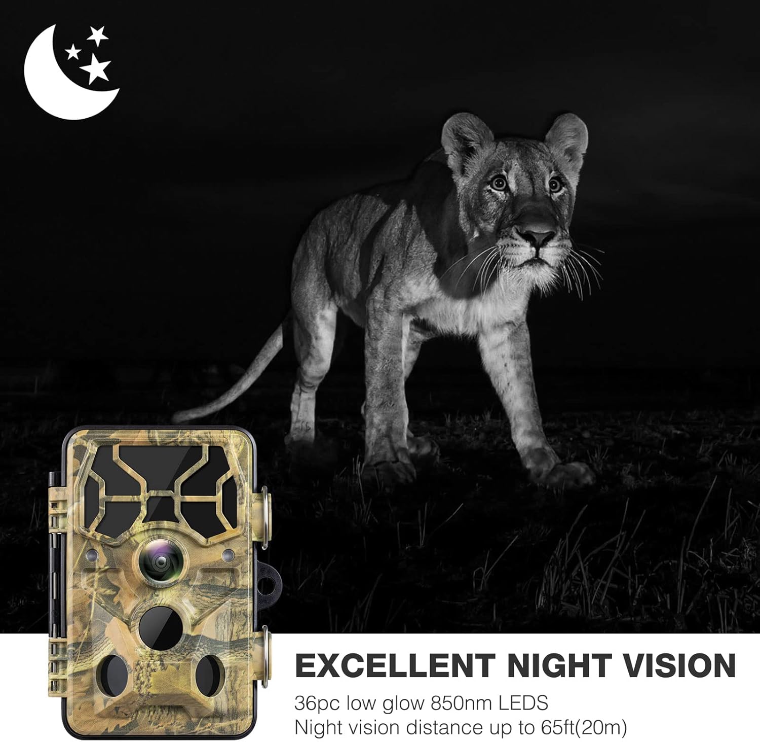 WiFi Trail Camera 24MP 1296P Game Camera with Clear Night Vision, Fast Trigger Speed 80ft Motion Detection 120° PIR Range IP66 Waterproof Wildlife Cam for Deer Turkey Bird Property