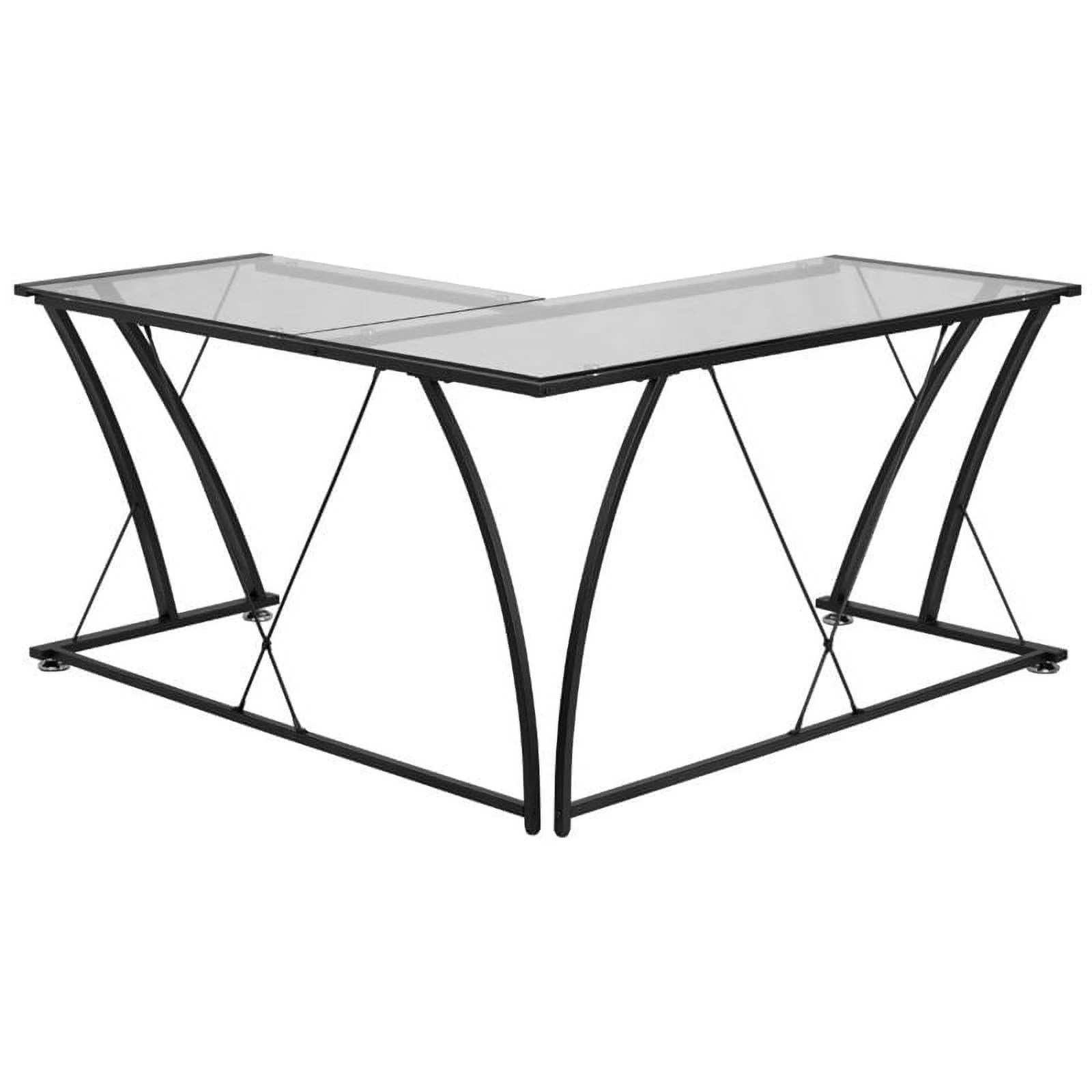 Bowery Hill Glass L-Shape Computer Desk In Clear Black