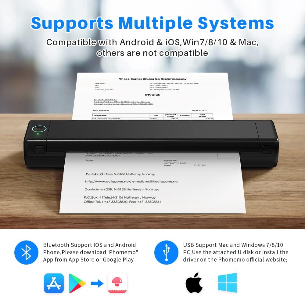 Phomemo M08F A4 Portable Thermal Printer, Supports 8.26"x11.69" A4 Thermal Paper, Wireless Mobile Travel Printers for Car & Office, Bluetooth Printer Compatible with Android and iOS Phone & Laptop