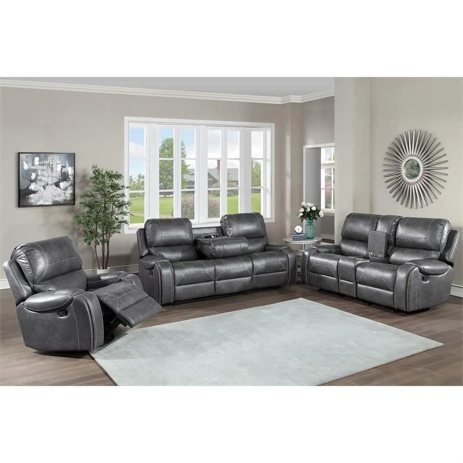 Steve Silver Keily Gray Faux Leather Manual Reclining 3-Piece Motion Set