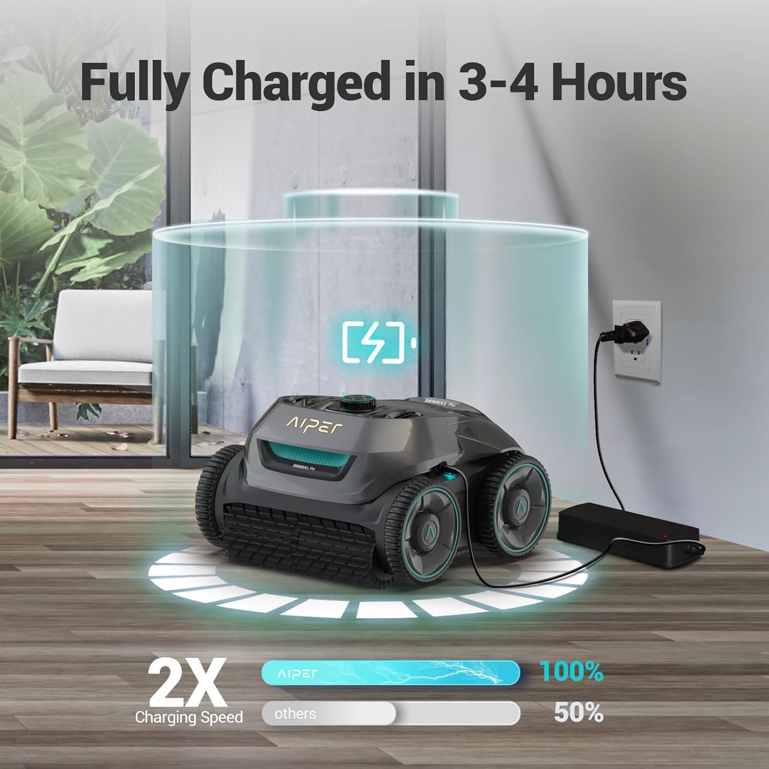 AIPER Seagull Pro Cordless Robotic Pool Vacuum Cleaner, Wall Climbing Pool Vacuum Lasts up to 150 Mins, Quad-Motor System, Smart Navigation, Ideal for In-Ground Pools up to 1,600 Sq.ft