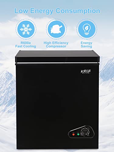 KRIB BLING Chest Freezer Mini 7 Gears Temperature Control Compact Deep Freezer