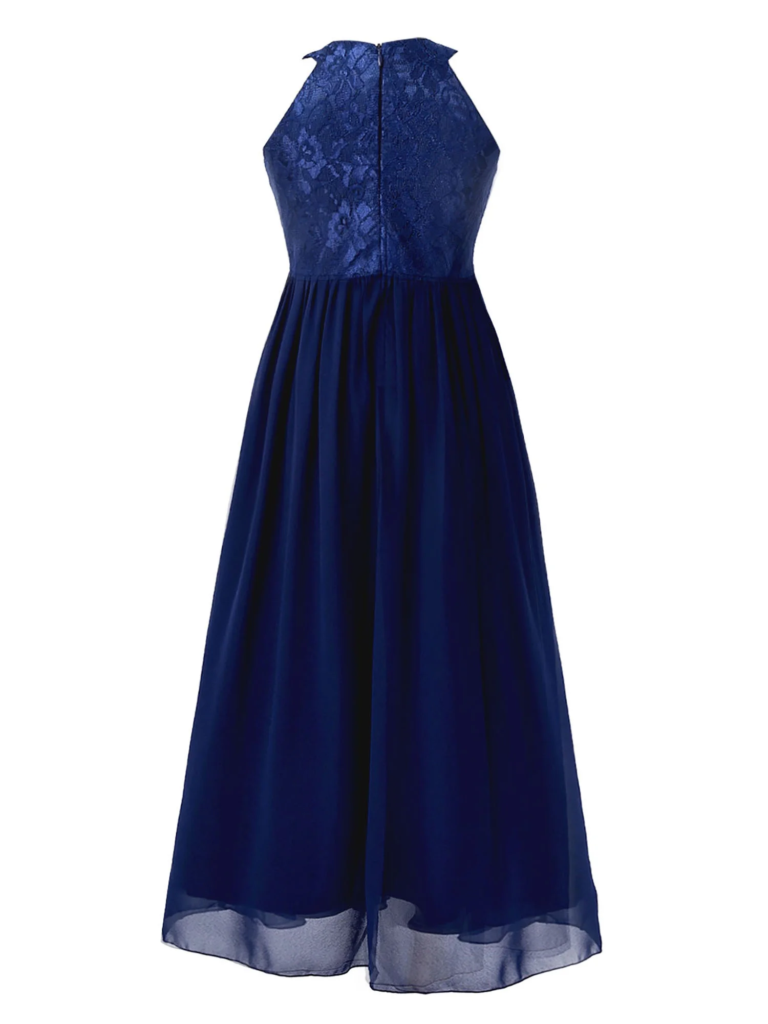 iiniim Kids Lace Floral Flower Girls Dress Sequins Halter Chiffon Dress Long Maxi Junior Bridesmaid Gown A Navy Blue 12 - Curated Treasures Market