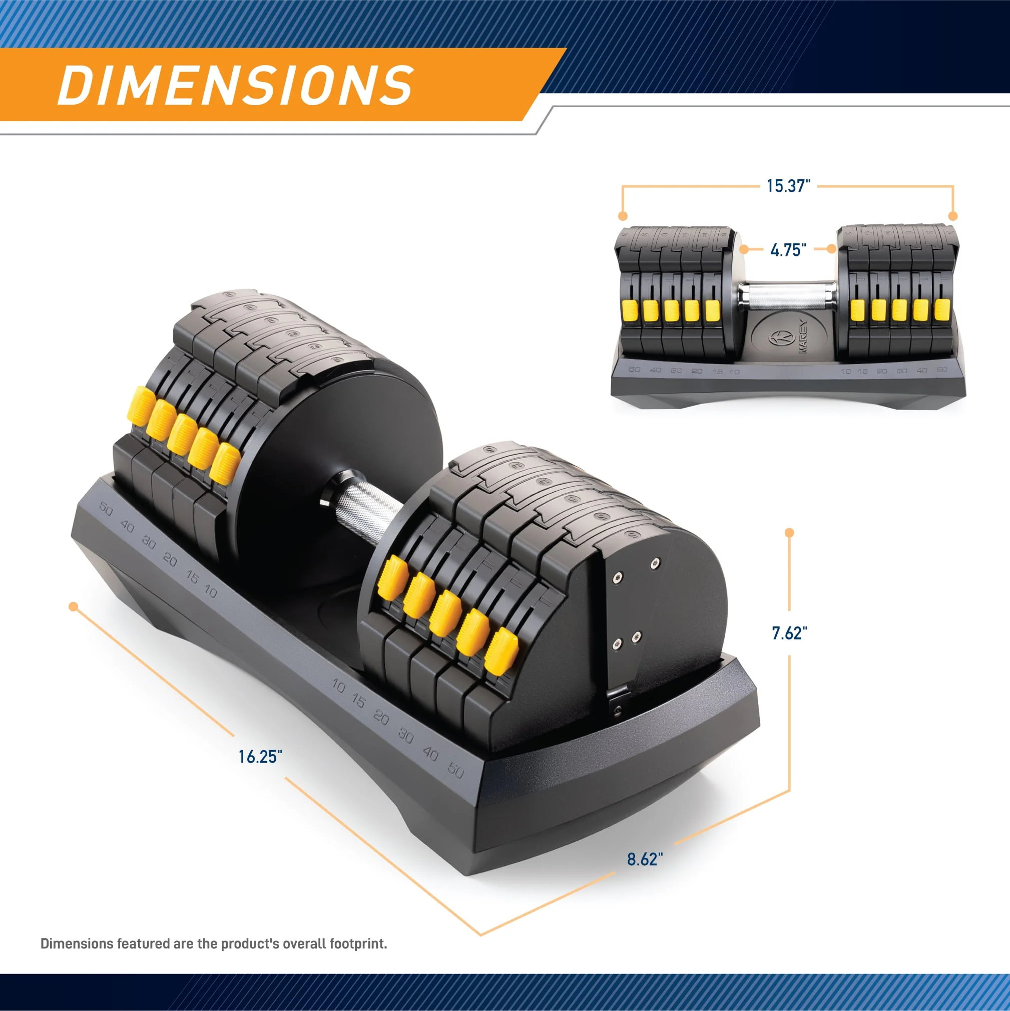 Marcy Adjustable Dumbbell System (SINGLE), 6 Dumbbells-in-1 up to 50lbs ADDB-6198