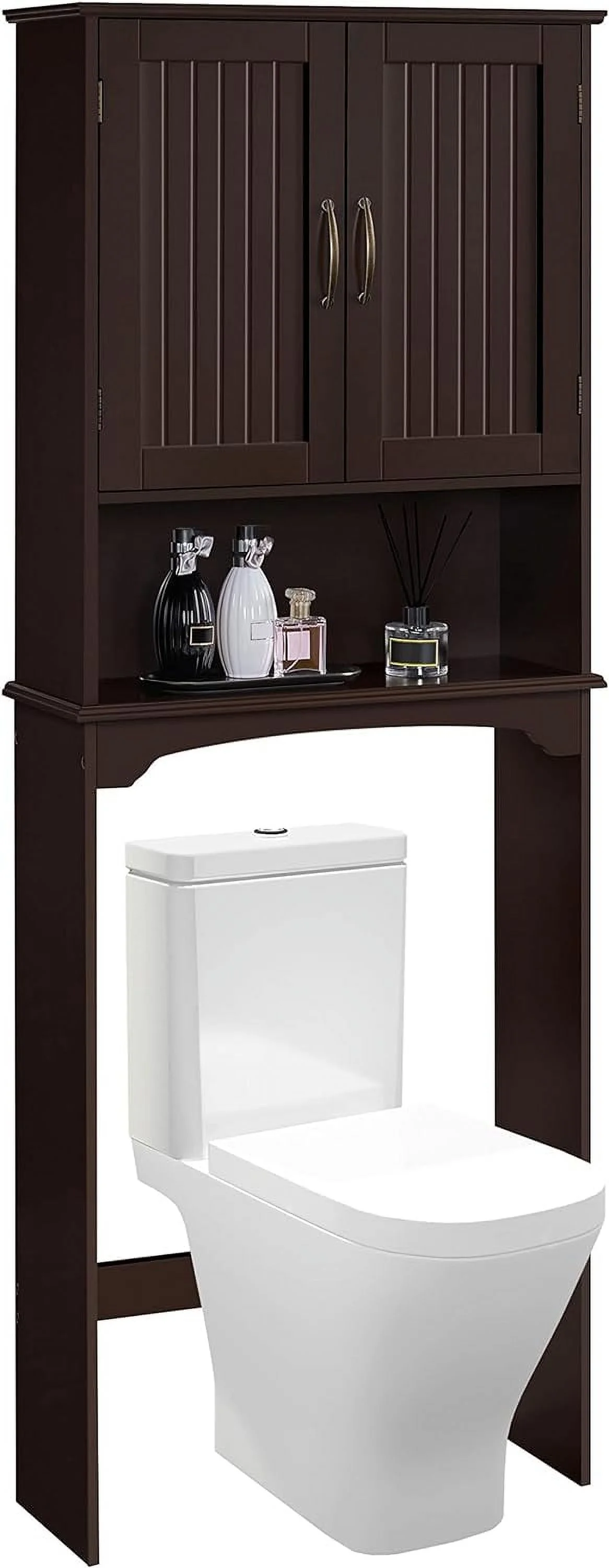 Over The Toilet Storage Cabinet Bathroom Organizer With Adjustable Shelf & Double Doors For Toilet, Home Space-Saving Furniture, L24.5Xw9xh66 Inches, Espresso