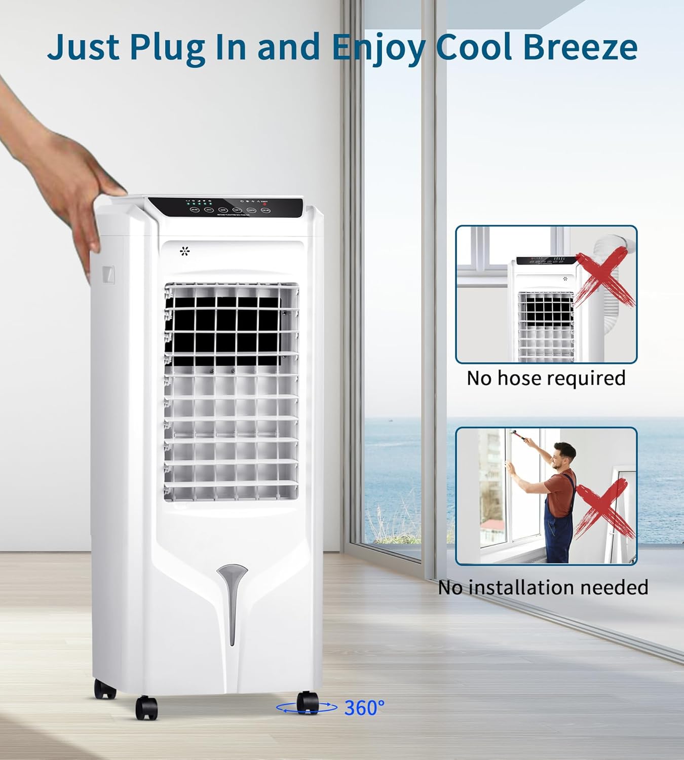 Swamp Cooler Air Conditioner,Evaporative Air Cooler with 4.2-Gal Tank,120° Oscillation,4 Ice Packs,3-In-1 Portable Evaporative Cooler Cooling Fan for Indoor Room Bedroom Garage Outdoor (31IN)