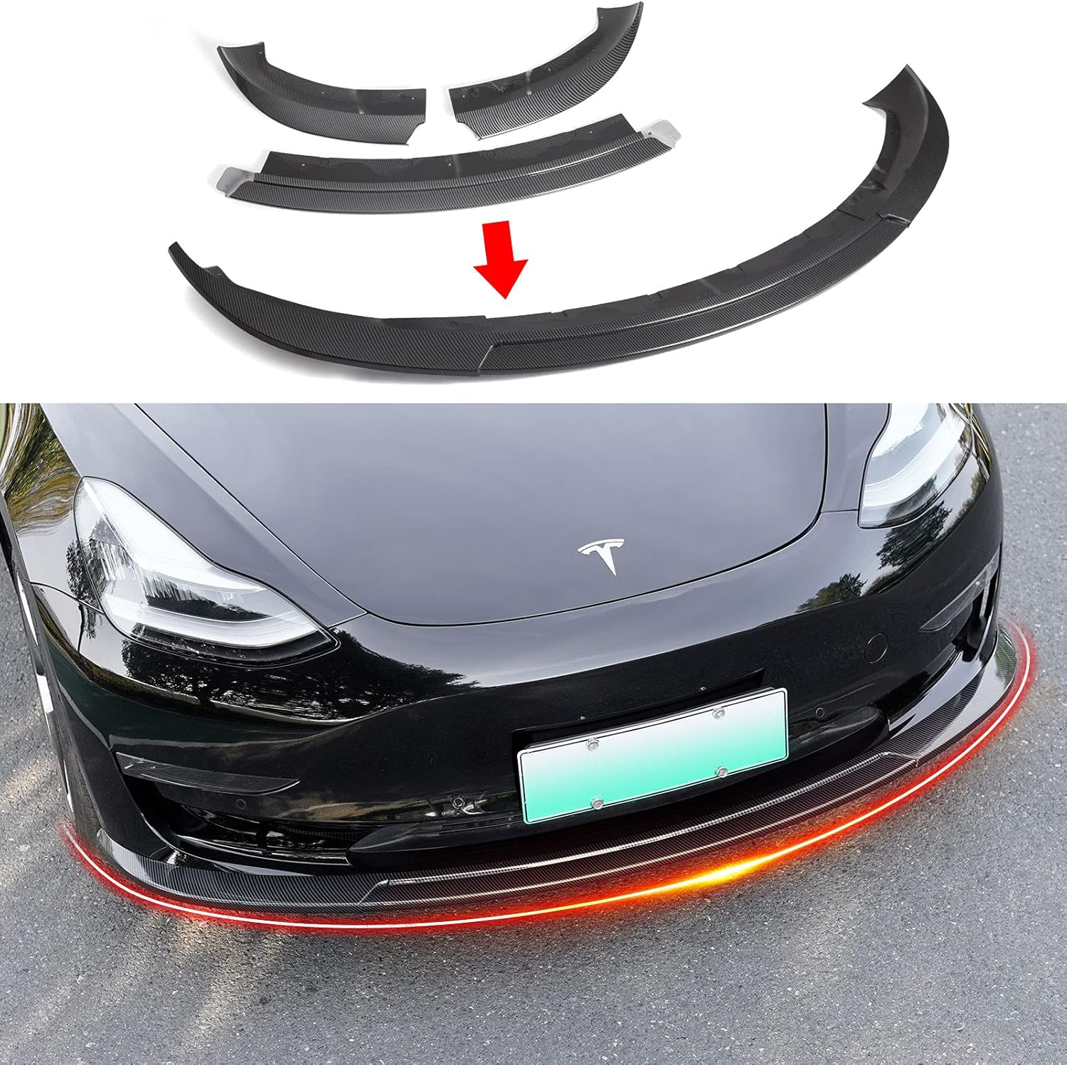Xipoo Fit Tesla Model 3 Front Lip Front Bumper Lip Spoiler Wing Front Splitter (Glossy Black)