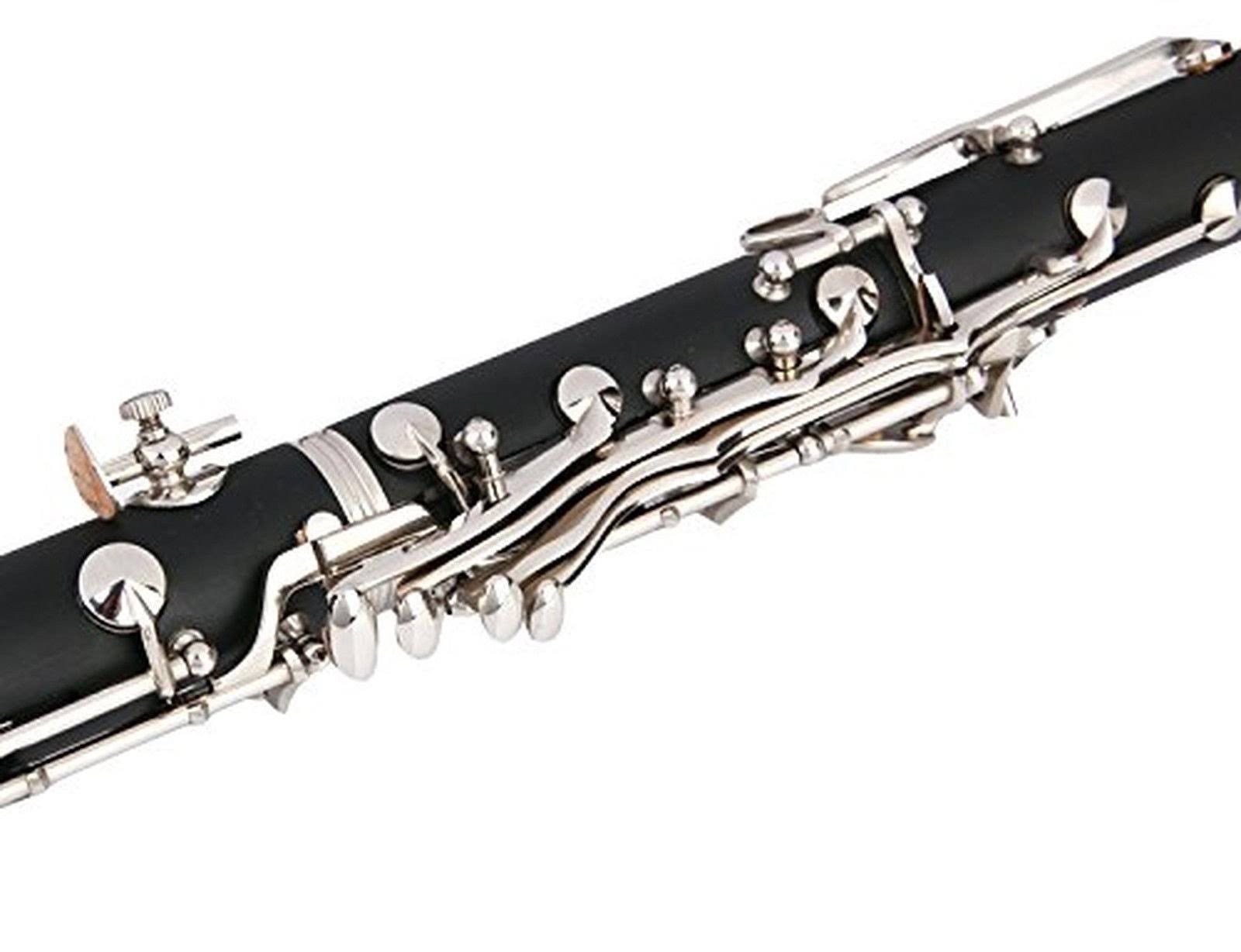 Glory B Flat Clarinet with Second Barrel, 11reeds,8 Pads cushions,case,carekit and More Black/Silver Keys