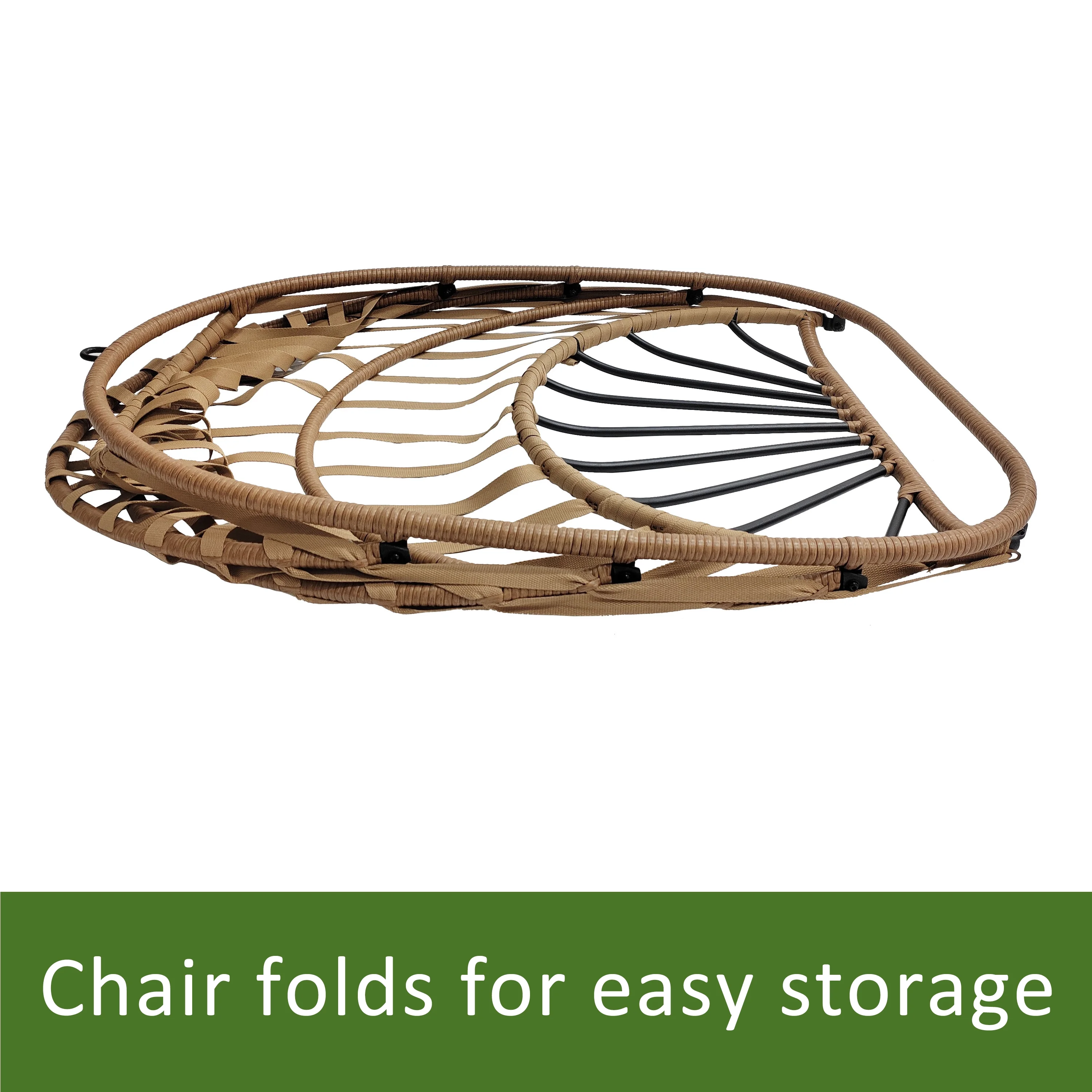 Mainstays Wicker Outdoor Patio Hanging Egg Chair with Beige Olefin Cushion and Black Metal Stand