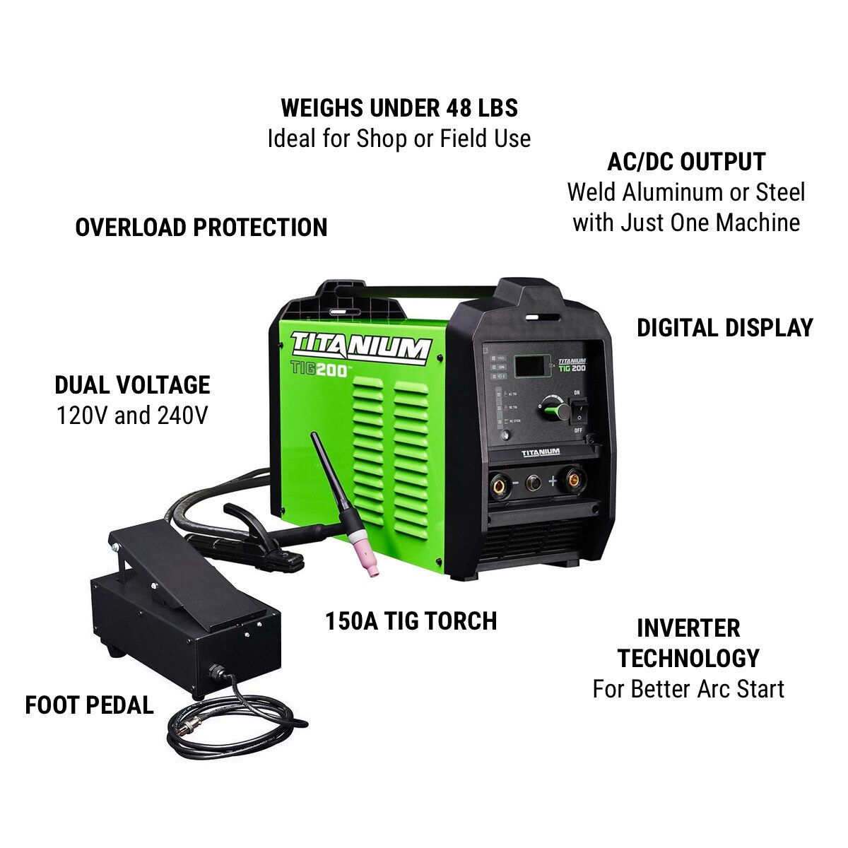 TITANIUM TIG 200™ Professional AC/DC TIG Welder with 120/240V Input