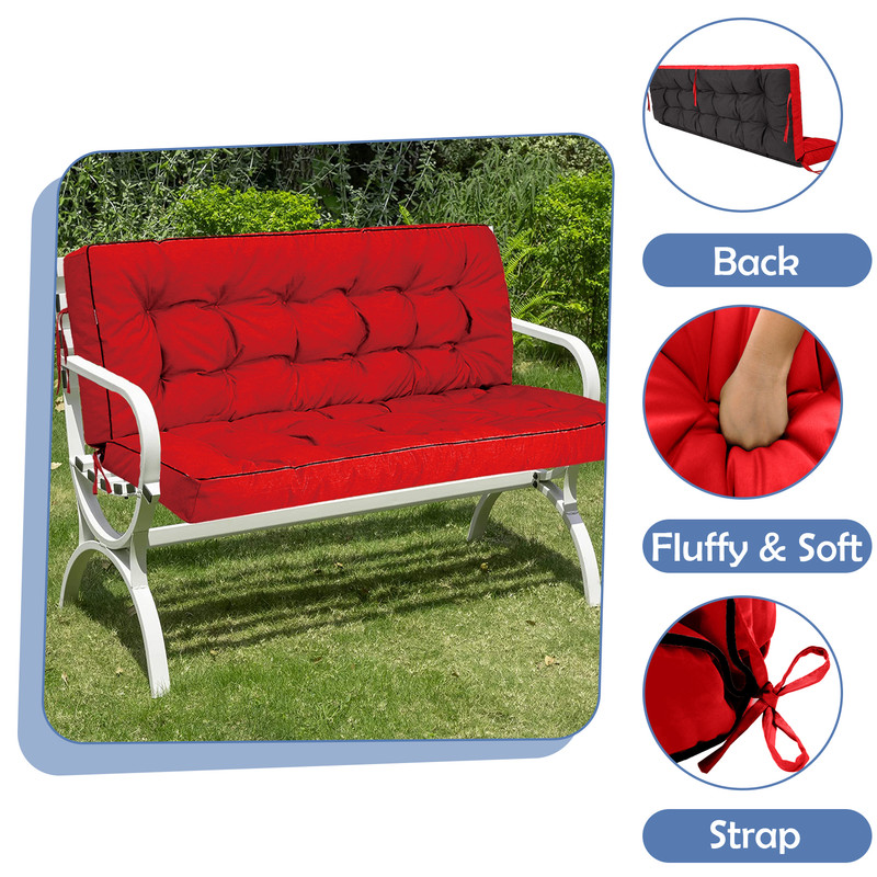 Porch Swing Cushions 55in, Swing Cushions 3 Seater Replacement with Backrest, Thicken 4" Waterproof Bench Pad Cushions, Outdoor Loveseat Cushions Non-Slip Chairs Pad (Red) - Curated Treasures Market
